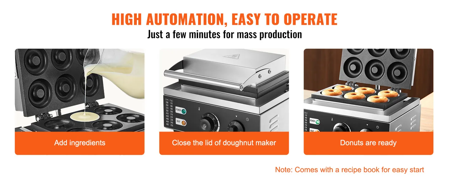 Commercial Machine,1550W Commercial Non-Stick Doughnut Making Machine, Donut Maker Machine With 6 Holes, Double-Sided Heating Donut Machine, Make Doughnuts Cake Pops Waffles Party