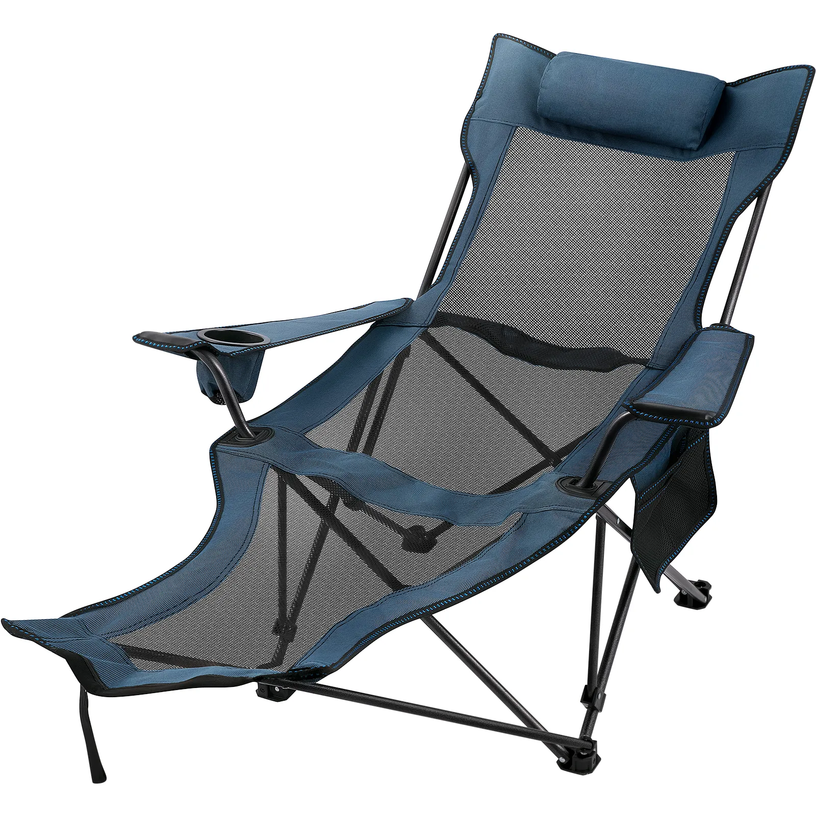 VEVOR folding camp chair with mesh fabric and cup holder.