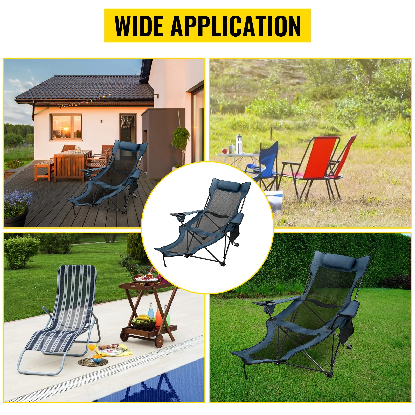 VEVOR folding camp chair for patio, garden, poolside, and outdoor field use. wide application.