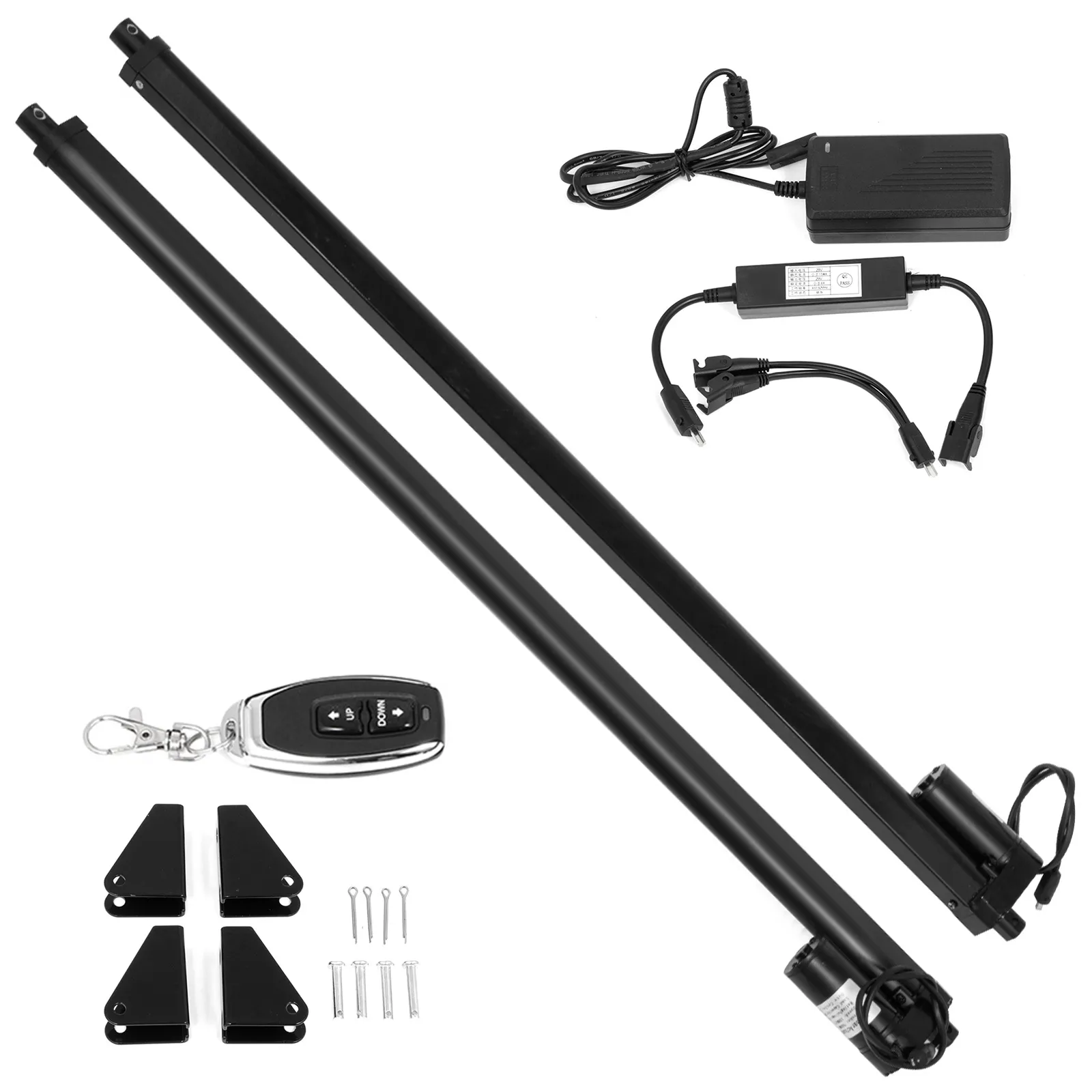 VEVOR electric actuators kit with remote, power cords, mounts, and screws.