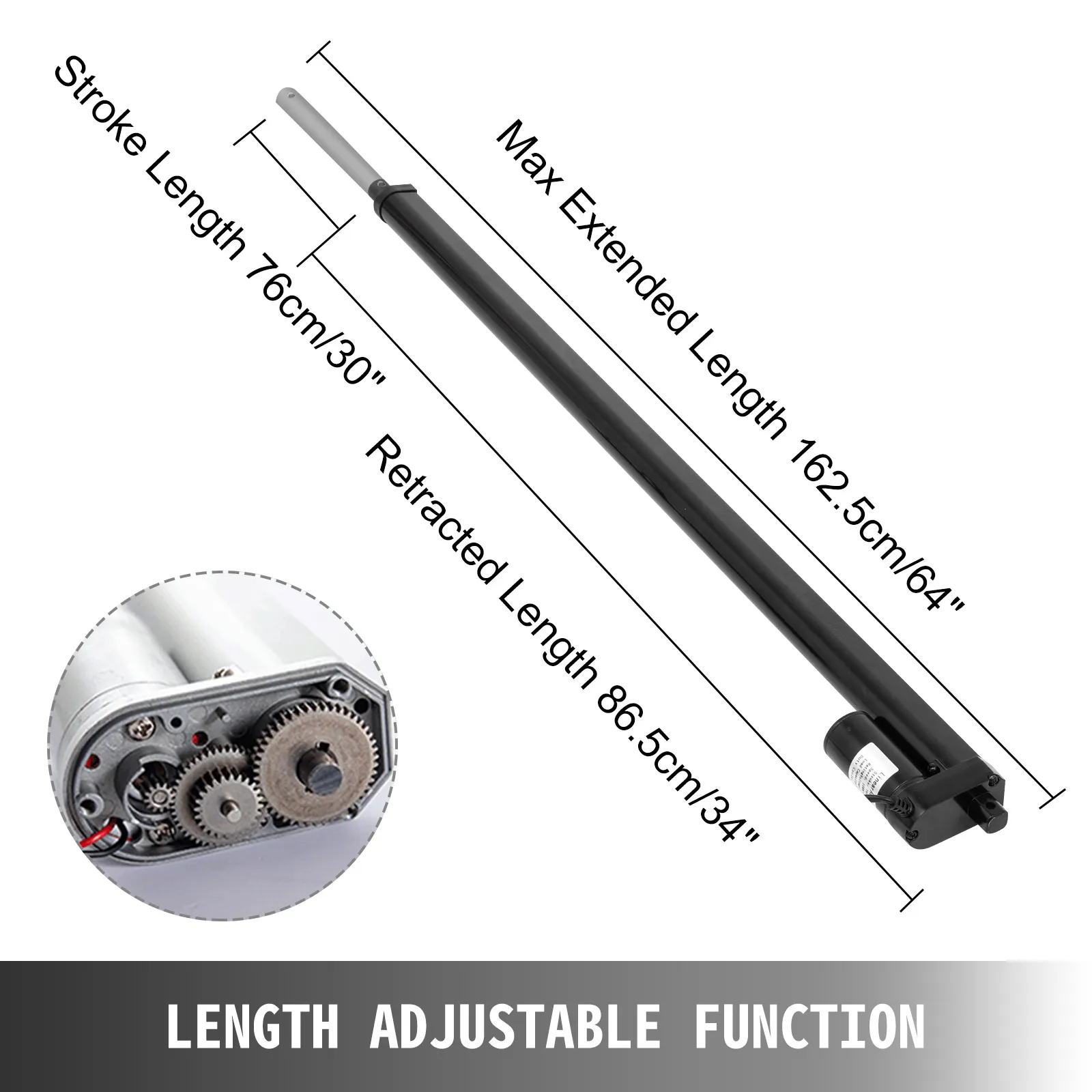 VEVOR electric actuators kit with adjustable length from 86.5cm to 162.5cm.