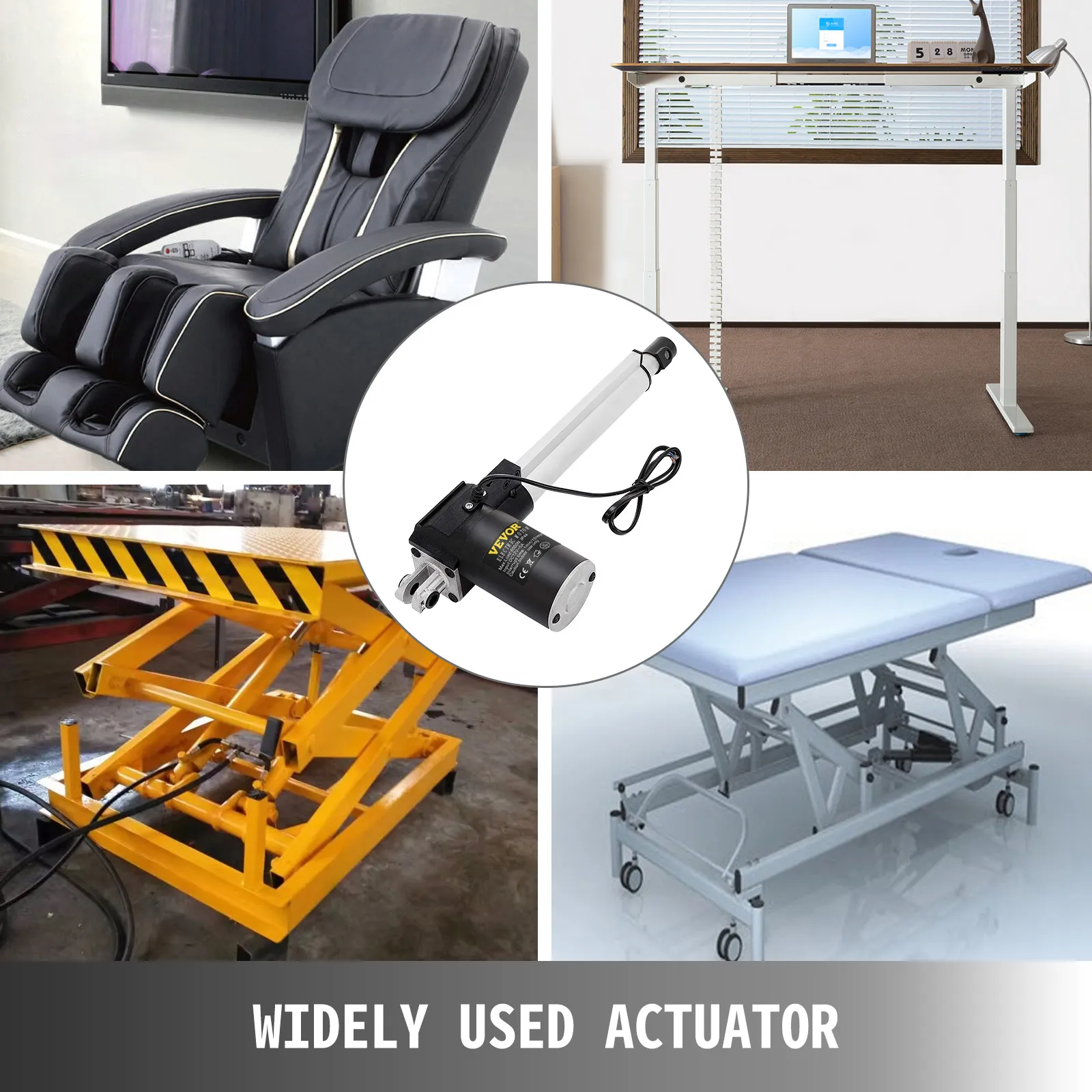 VEVOR electric actuator for massage chairs, standing desks, lifting tables, and hospital beds.