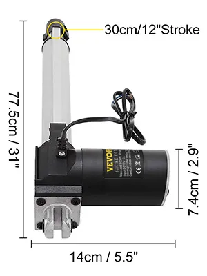 VEVOR electric actuator with 30cm/12" stroke and 77.5cm/31" length.