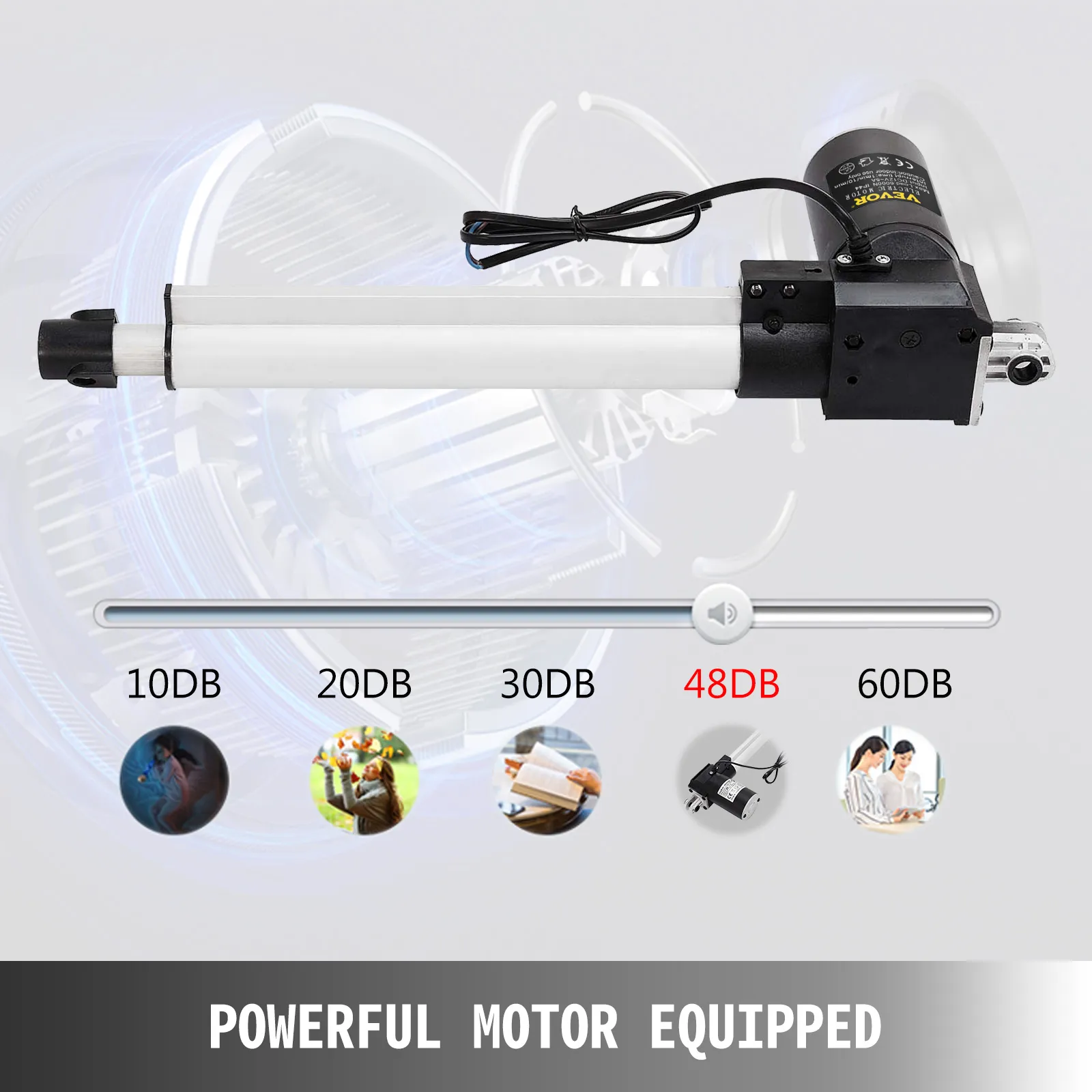 VEVOR electric actuator with powerful motor, noise reduction levels from 10db to 60db.