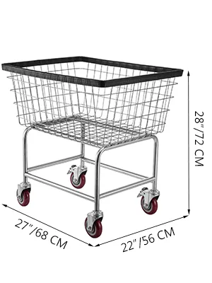 Carrito de lavandería de alambre VEVOR con dimensiones: 28"/72 cm de alto, 27"/68 cm de largo, 22"/56 cm de ancho.