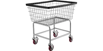 Carrito de lavandería de alambre VEVOR con estructura de metal y ruedas giratorias rojas, ideal para la lavandería.