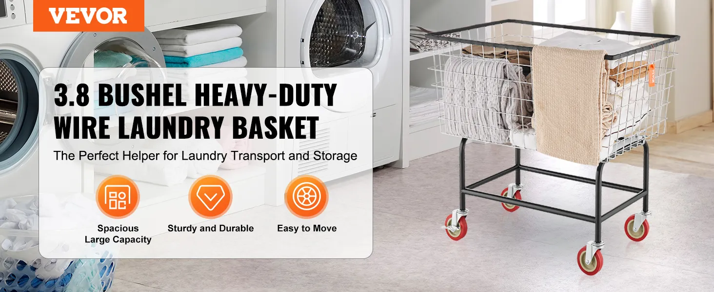VEVOR-Wäschewagen aus Draht mit Stahlrahmen und PU-Rädern im Waschsalon.