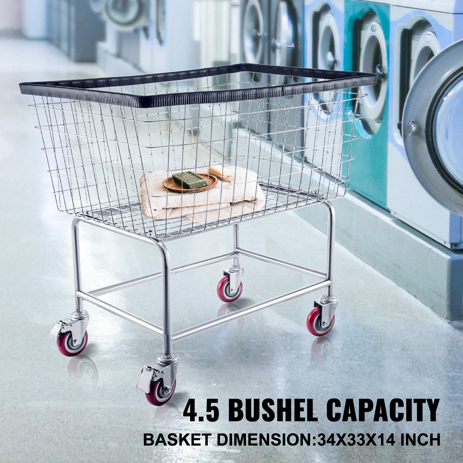 VEVOR Wire Laundry Cart, 4.5 Bushel Wire Laundry Basket with