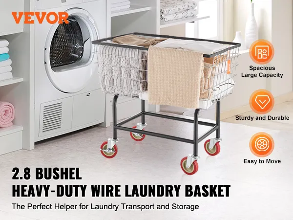 VEVOR wire laundry cart with steel frame and pu wheels in laundromat.