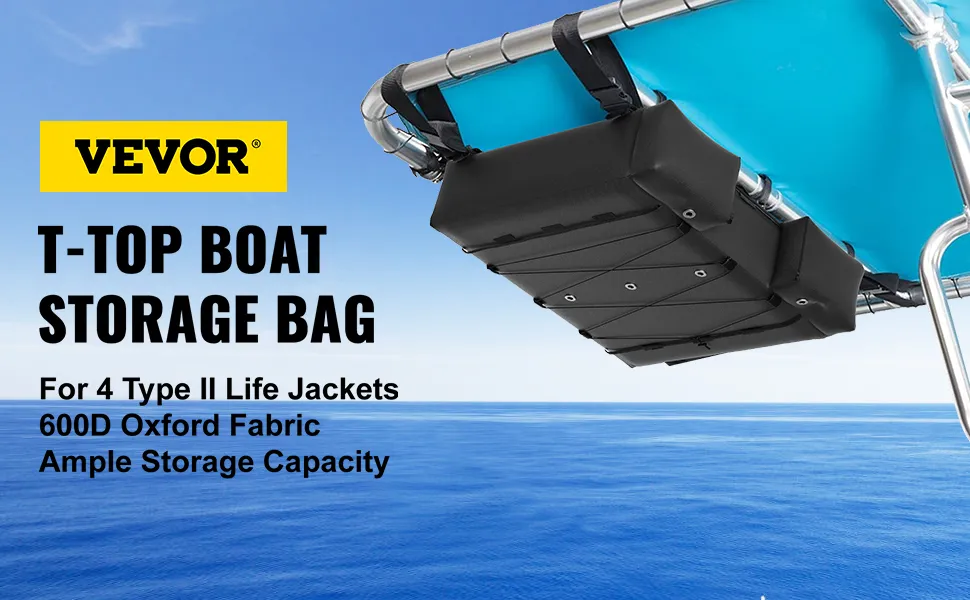 VEVOR T-Top-Aufbewahrungstasche für Boote, bietet Platz für 4 Rettungswesten Typ II, 600D Oxford-Gewebe, reichlich Stauraum.