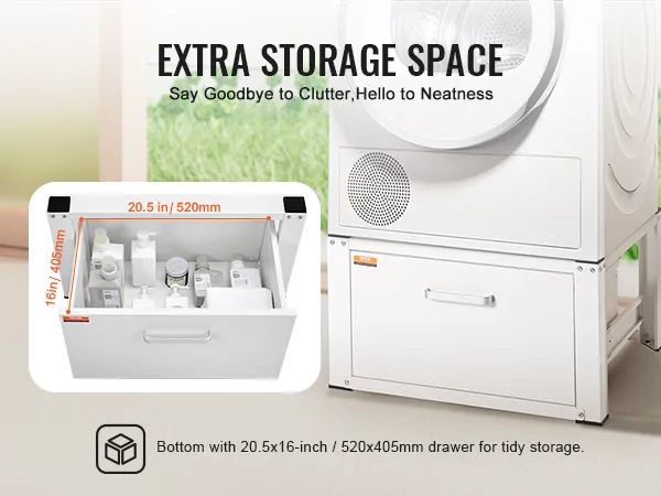 VEVOR laundry pedestal with extra large drawer, 20.5x16-inch storage for tidy organization.
