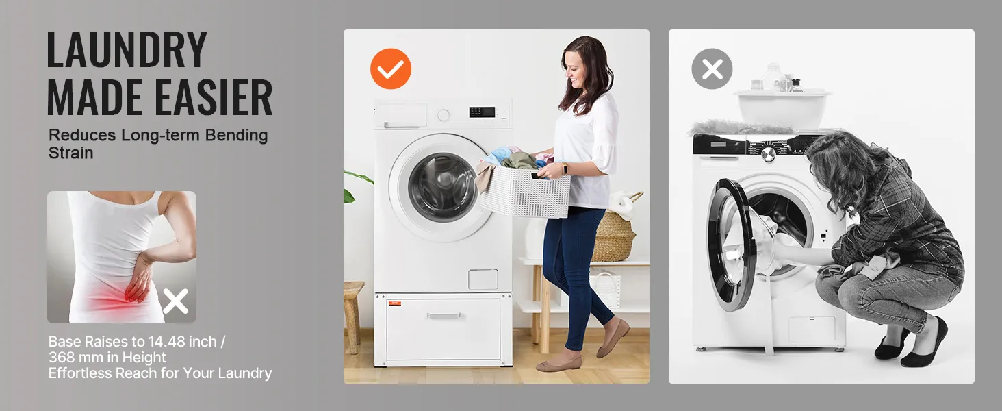 VEVOR laundry pedestal elevates washer for easy access, reduces strain, and ensures effortless laundry tasks.
