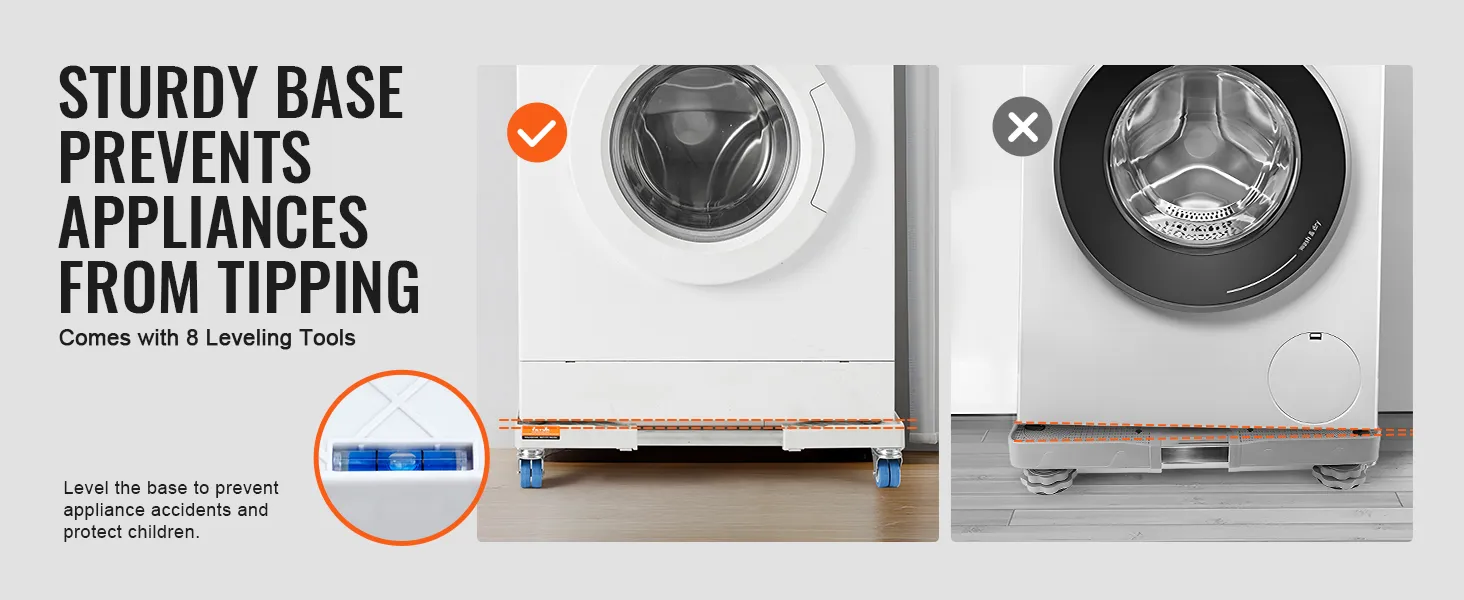 sturdy base for appliances, prevents tipping, includes 8 leveling tools, VEVOR mini fridge stand.