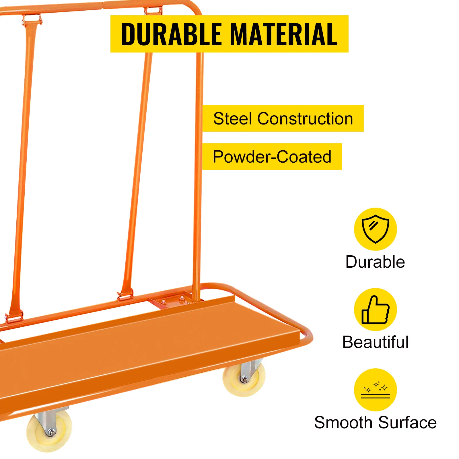VEVOR drywall cart, steel construction, powder-coated, durable, smooth surface.