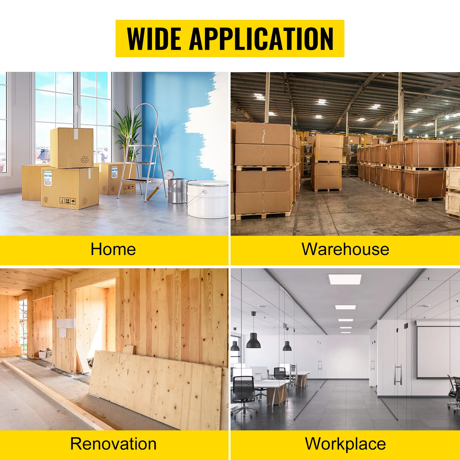 wide applications of VEVOR drywall cart: home, warehouse, renovation, workplace.
