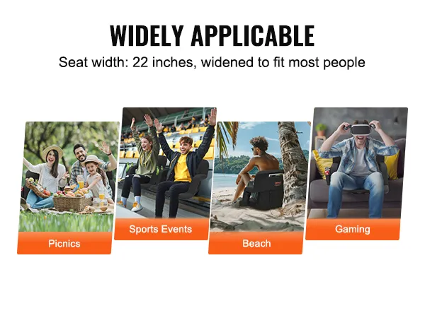 VEVOR stadium seat: ideal for picnics, sports events, beach, and gaming, with 22-inch widened seat.