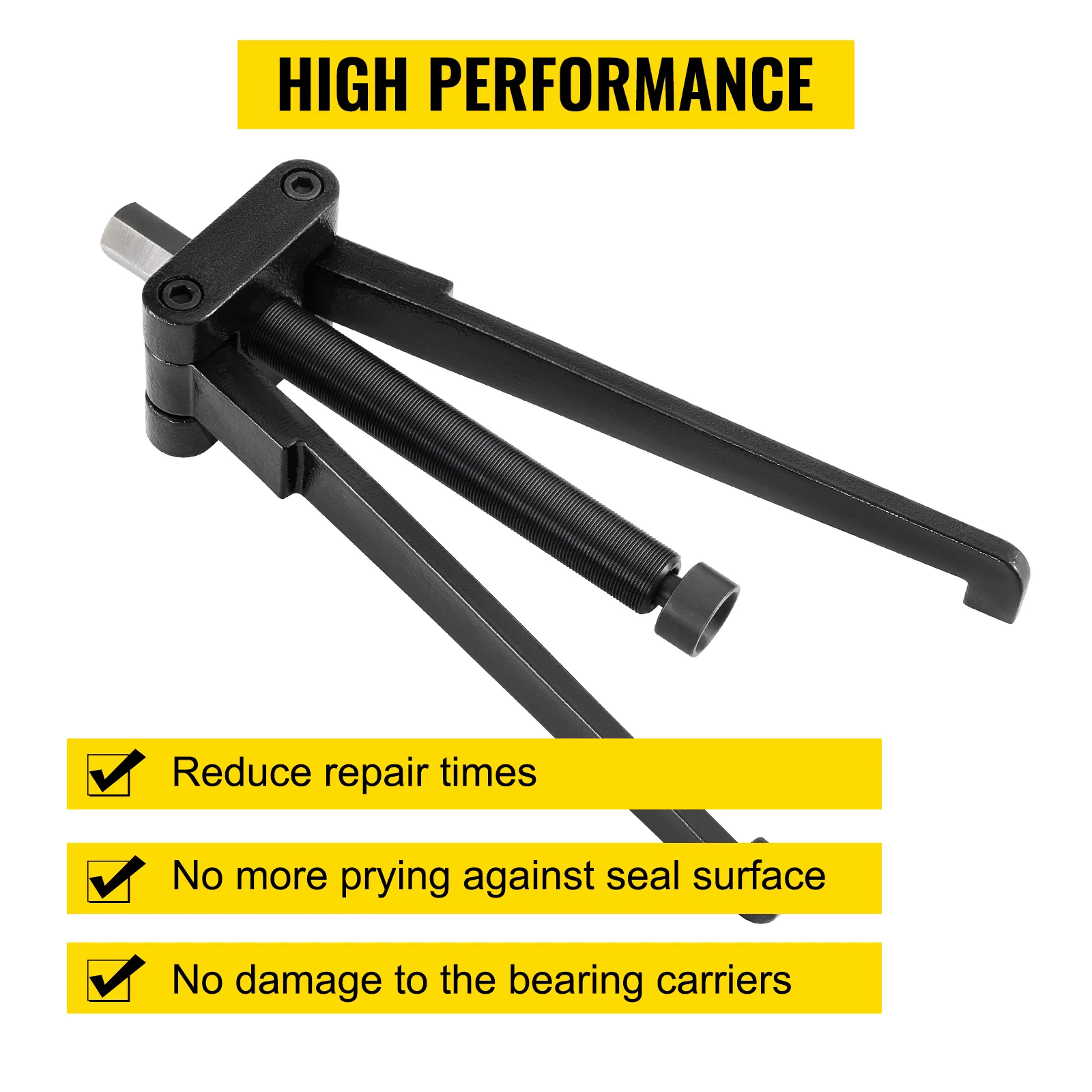 VEVOR marine bearing puller shown with text highlighting high performance benefits.