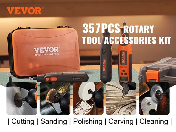 VEVOR rotary tool accessory kit, 357pcs, with carrying case, suitable for cutting, sanding, polishing.