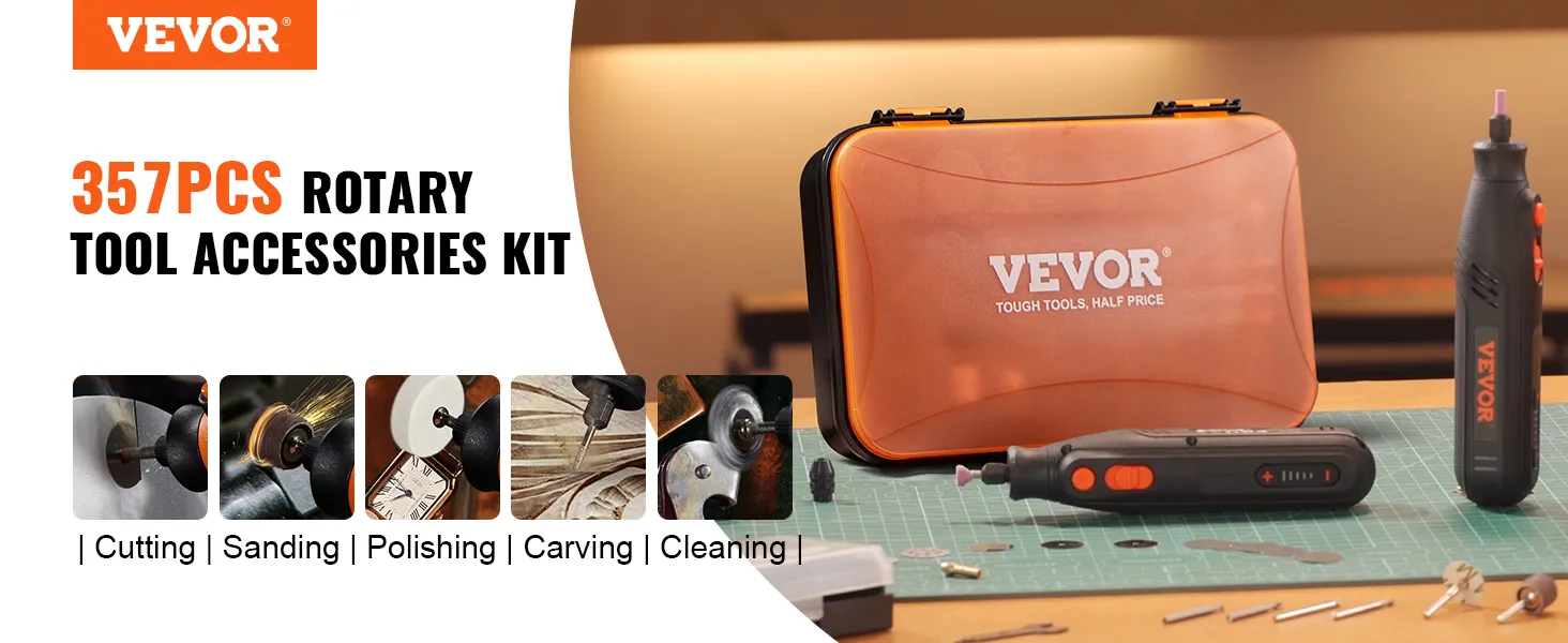 VEVOR rotary tool accessory kit, 357pcs, with carrying case, suitable for cutting, sanding, polishing.