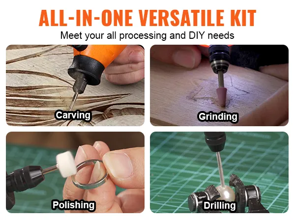 VEVOR rotary tool accessory kit for carving, grinding, polishing, and drilling diy projects.