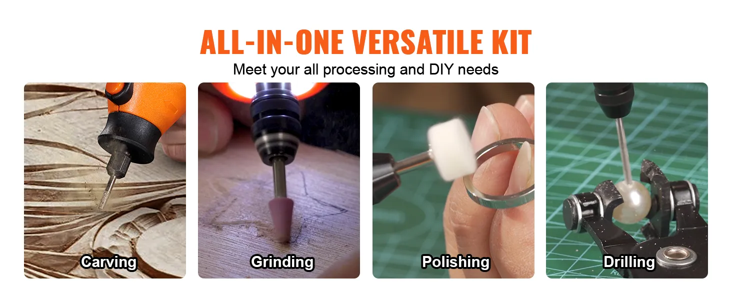 VEVOR rotary tool accessory kit for carving, grinding, polishing, and drilling diy projects.