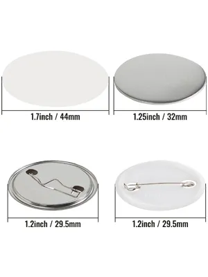 VEVOR button maker parts showcasing front and back button components with size details.
