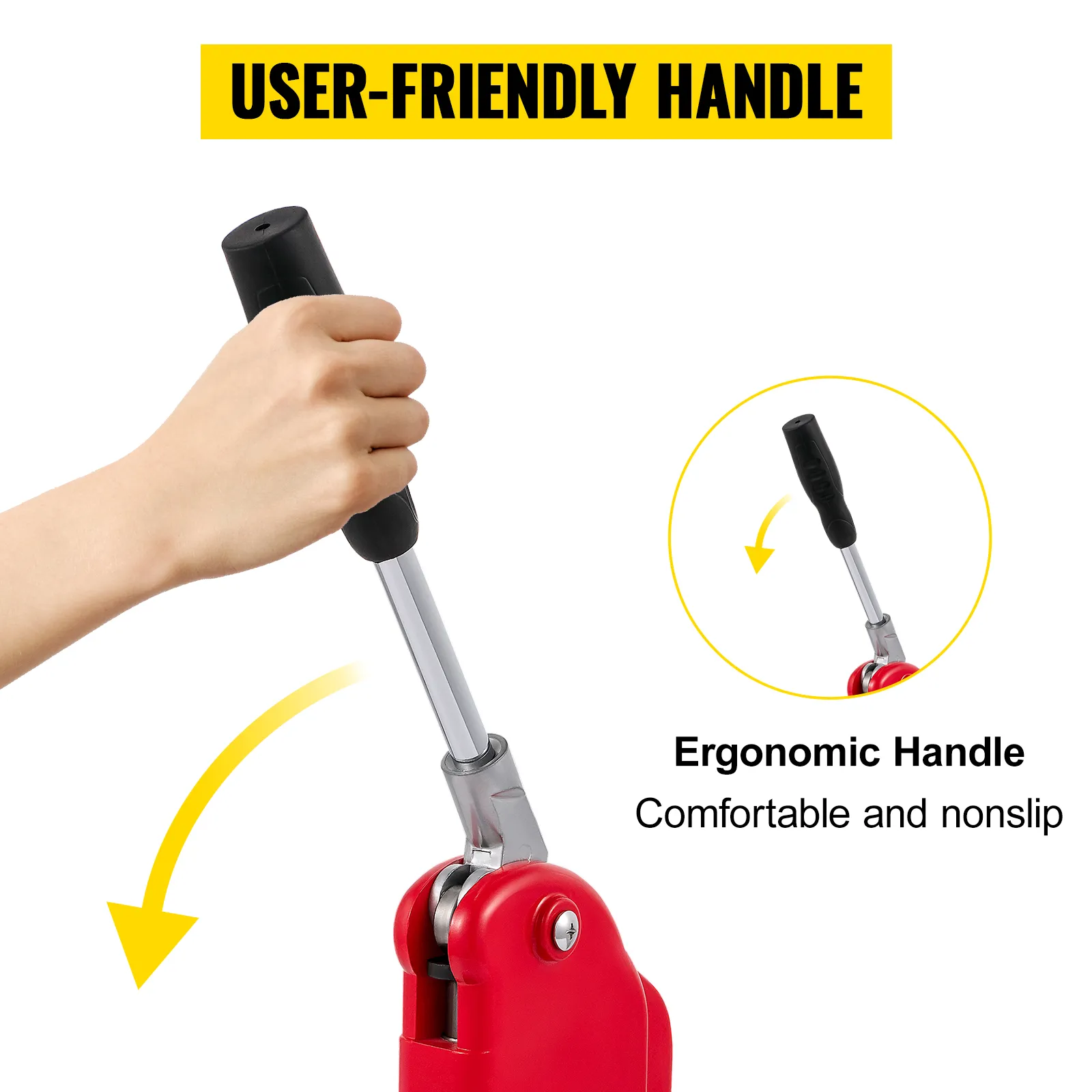 VEVOR button maker with user-friendly, ergonomic, and nonslip handle design.