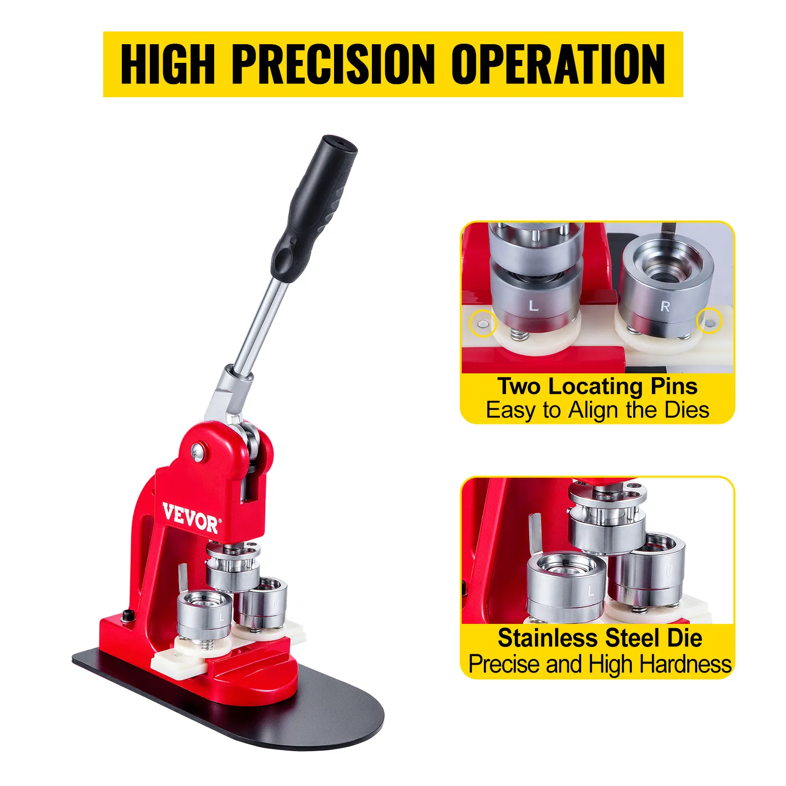 VEVOR button maker with high precision operation and stainless steel dies.
