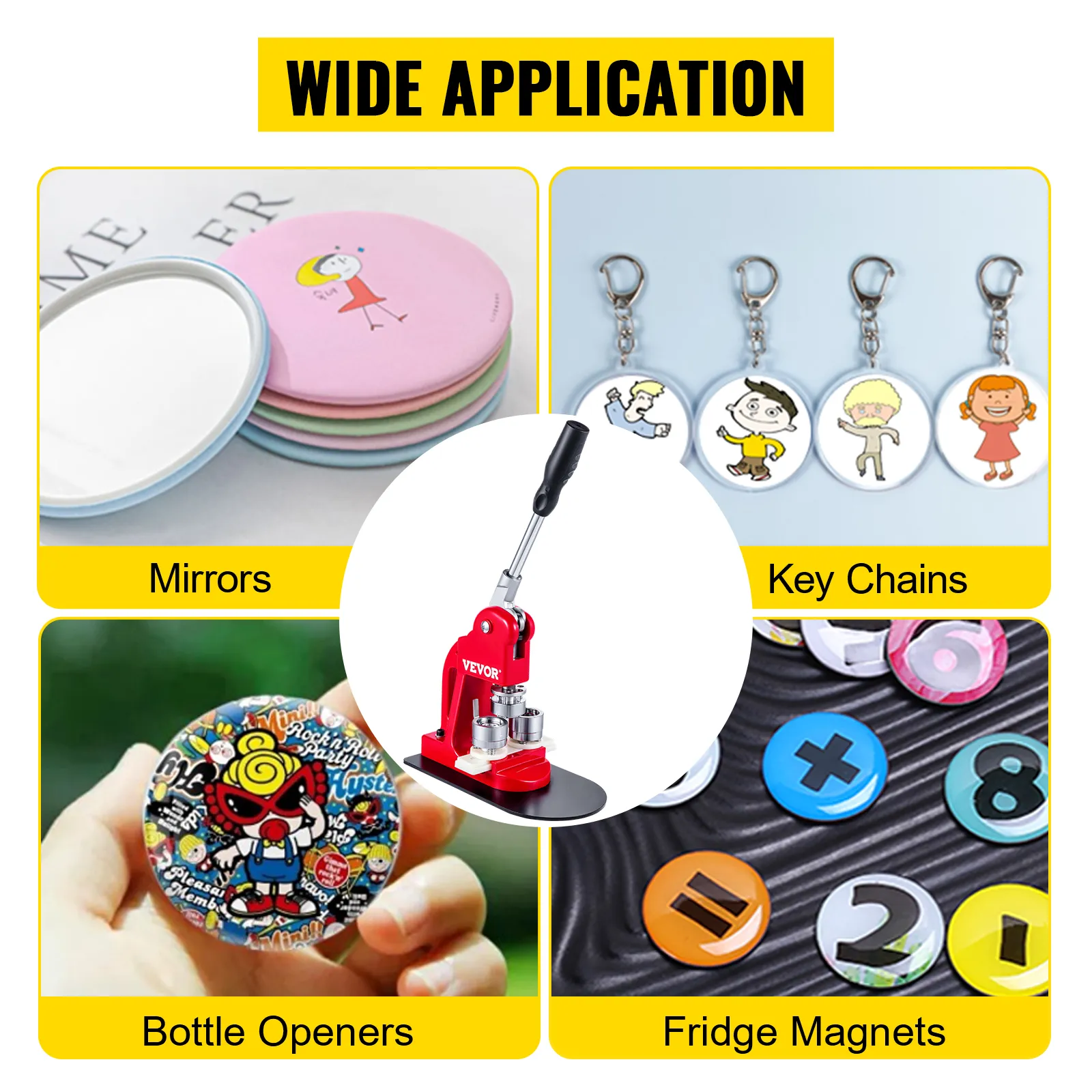 VEVOR button maker for mirrors, key chains, bottle openers, and fridge magnets. wide application.