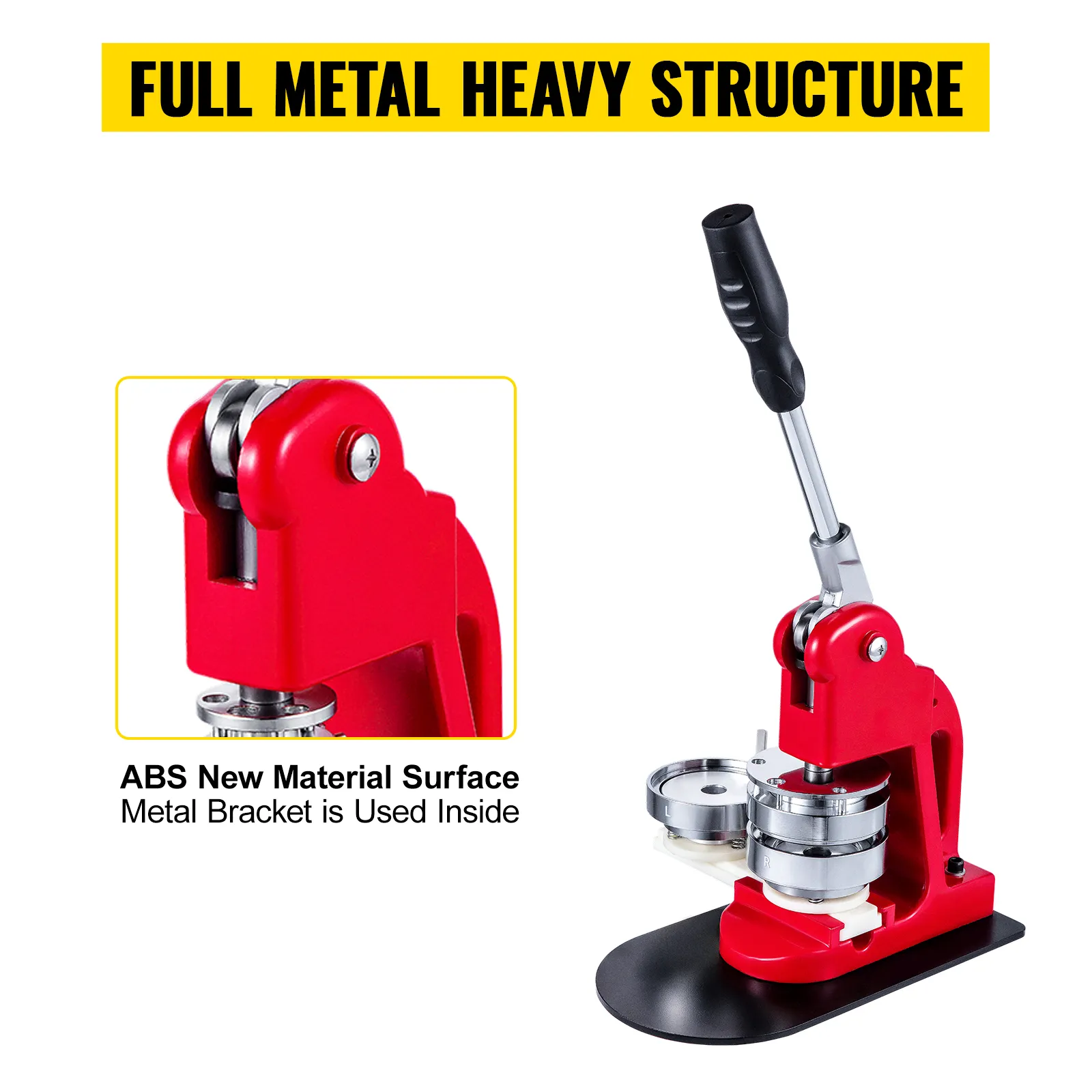VEVOR button maker in red with full metal heavy structure and abs surface.