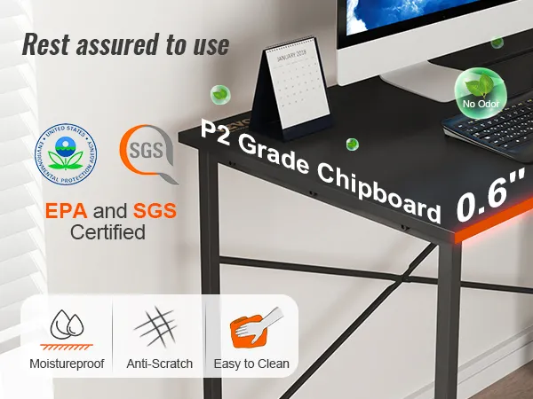 epa and sgs certified VEVOR l shaped computer desk, moistureproof, anti-scratch, easy to clean.