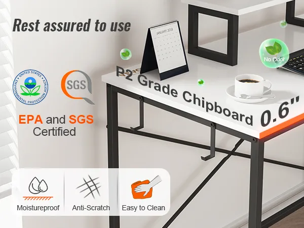 VEVOR l shaped computer desk, epa and sgs certified, moistureproof, anti-scratch, easy to clean.