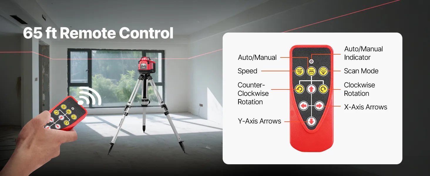 VEVOR Rotary Laser Level Kit, 1650ft 360-Degree Self Leveling Red Horizontal Laser Transit,with Heavy-duty Tripod, Receiver, Remote Control, Toolcase, IP54 Waterproof, 0.06 in/100 ft for Construction