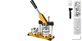 VEVOR button maker 75mm with accessories including button parts and wrench.