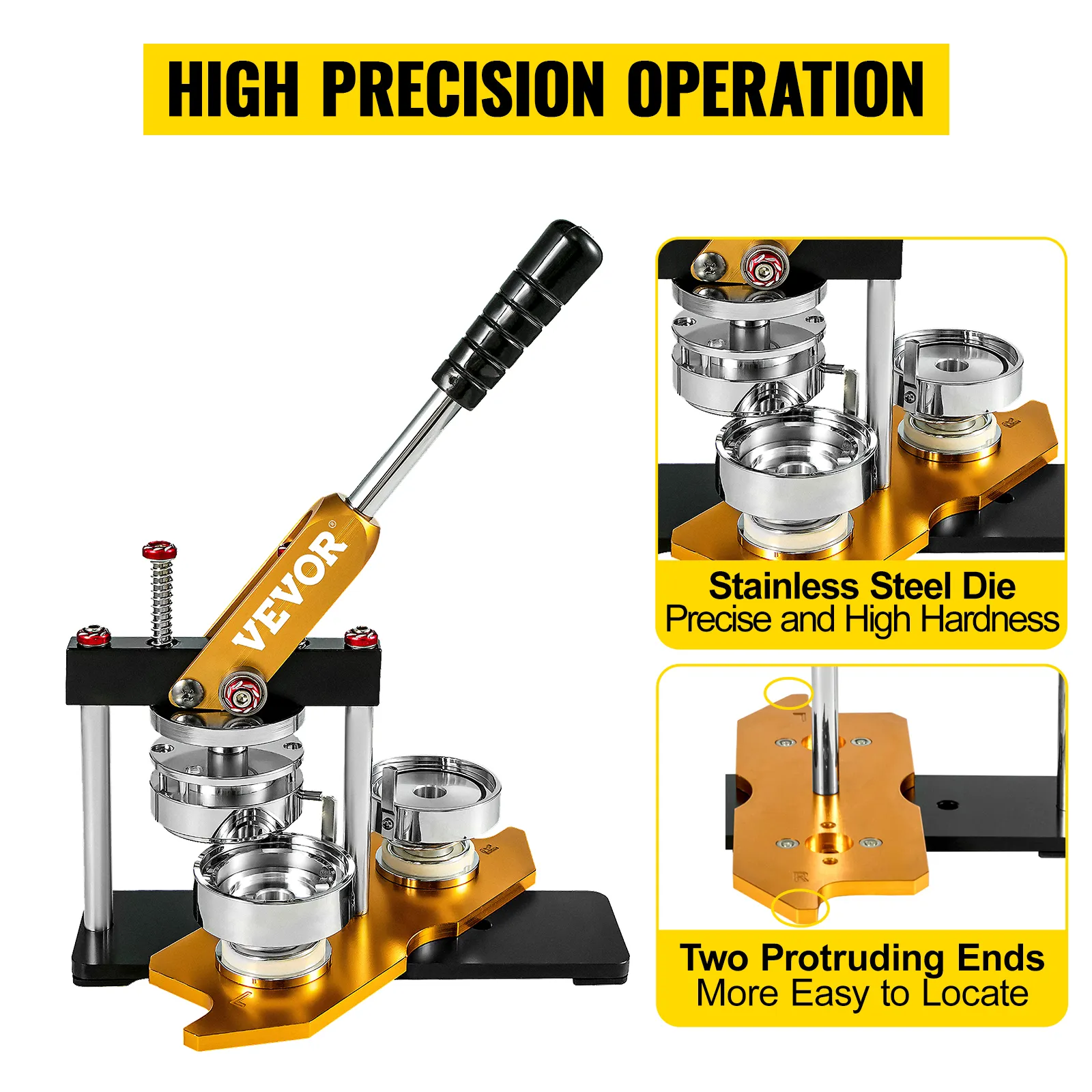 VEVOR button maker 75mm with steel die, high precision operation.