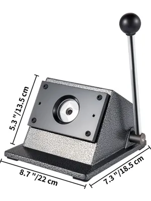 VEVOR graphic punch die cutter with dimensions displayed (22 cm x 18.5 cm x 13.5 cm).