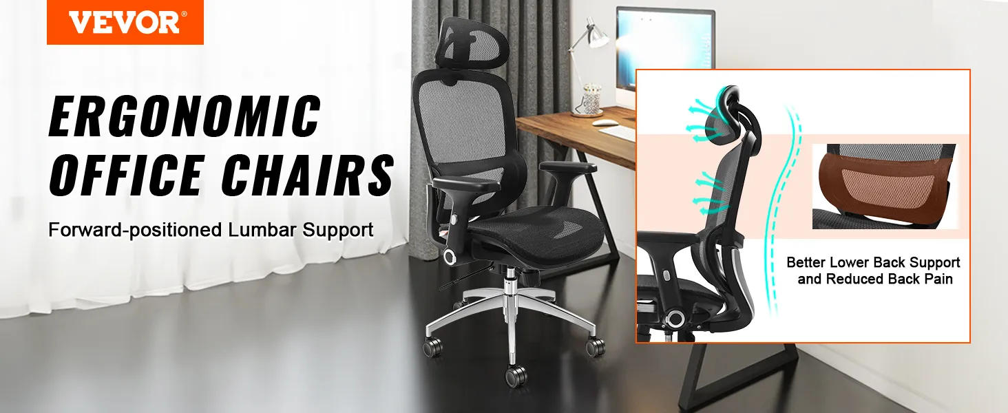 VEVOR ergonomic office chair with forward-positioned lumbar support for better lower back support.