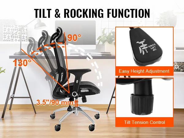 VEVOR ergonomic office chair with tilt and rocking function, easy height adjustment, and tension control.