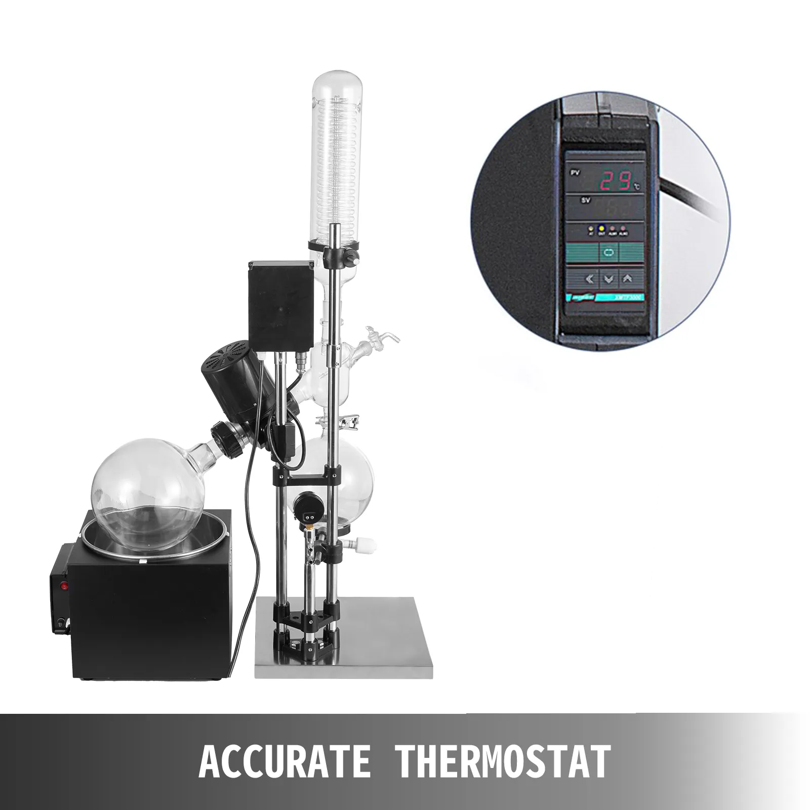 VEVOR rotary evaporator with accurate thermostat and digital display.