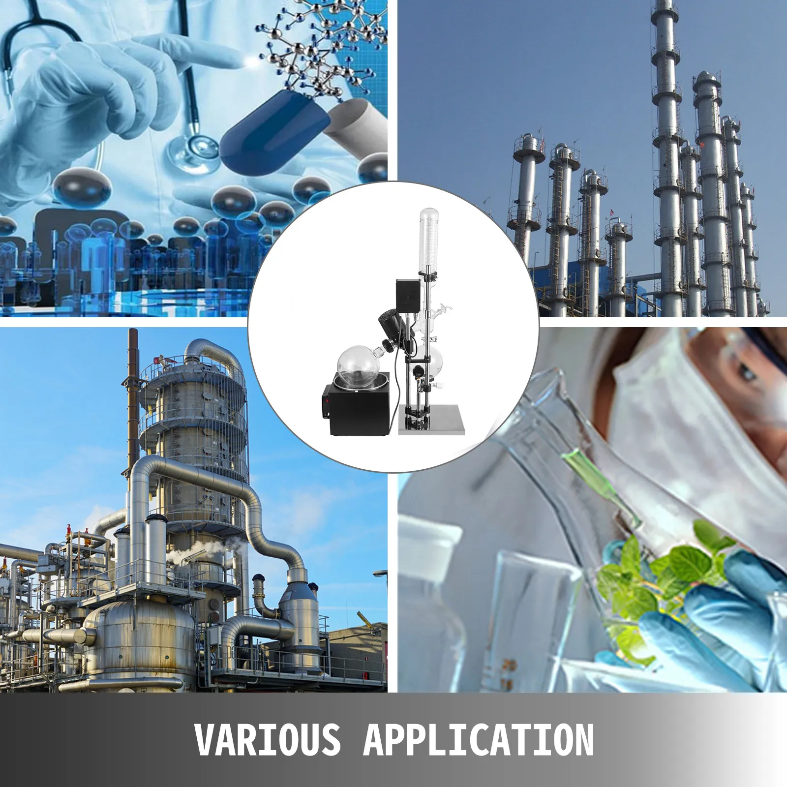 VEVOR rotary evaporator with various applications in science and industry.