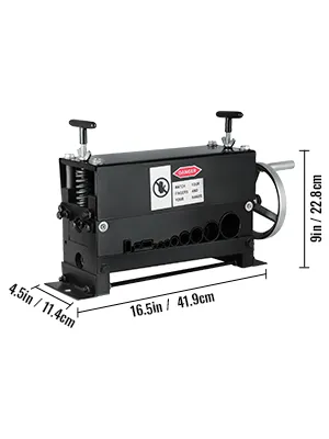 VEVOR wire stripping machine with dimensions: 16.5in x 9in x 4.5in