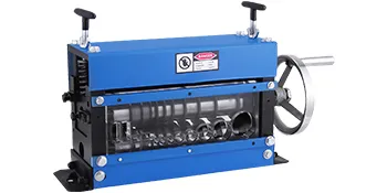 Macchina spelafili blu VEVOR con impugnatura e manopole di regolazione.