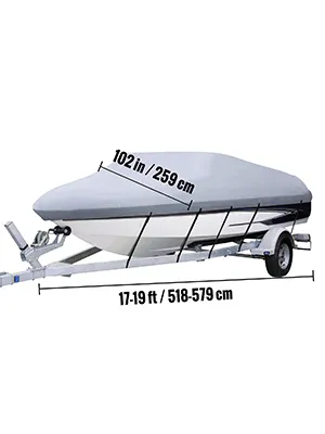 VEVOR waterproof boat cover fitting 17-19 ft boat on a trailer, 102 in width.