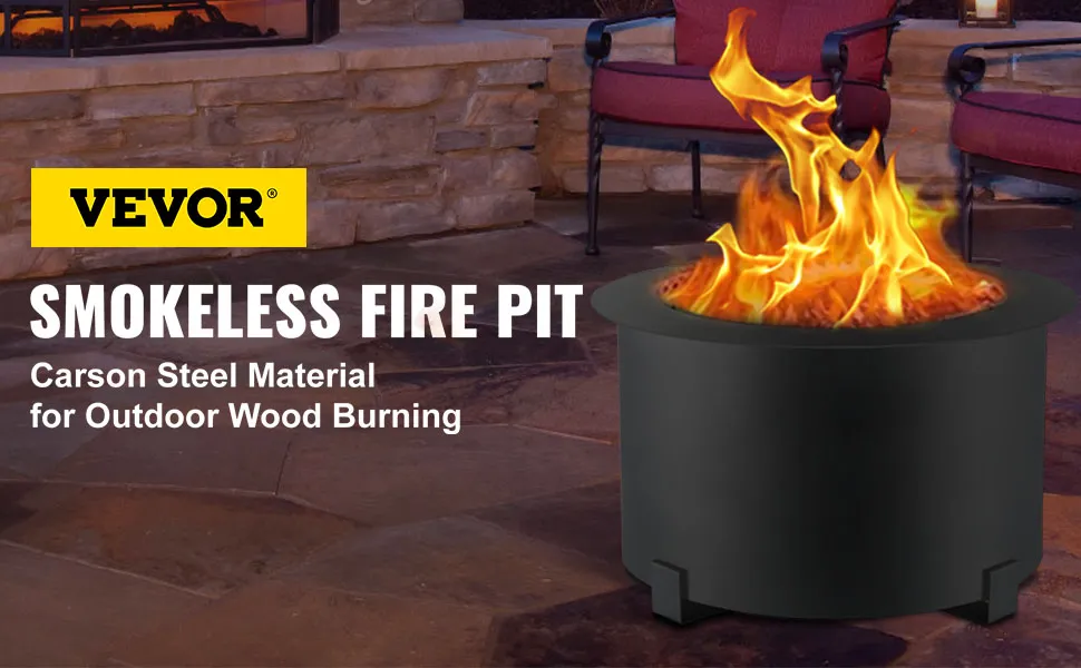 Brasero sin humo VEVOR fabricado en acero Carson para quemar leña al aire libre.