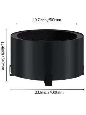 Brasero sin humo VEVOR con dimensiones de 23,6 x 13,4 pulgadas y un elegante diseño en color negro.