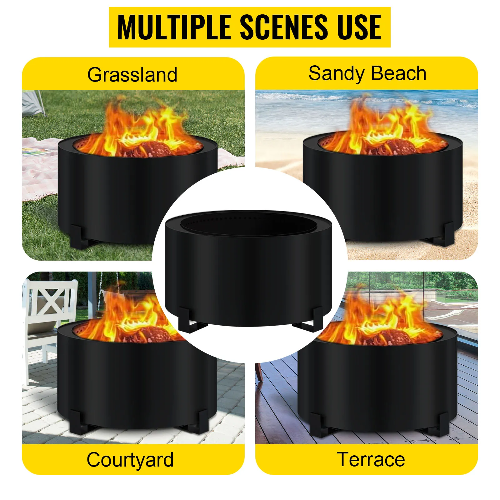 Brasero sin humo VEVOR para uso en pastizales, playas de arena, patios y terrazas