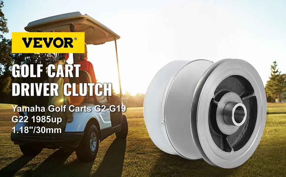 VEVOR golf cart drive clutch for yamaha g2-g19 g22 models on a grassy golf course.
