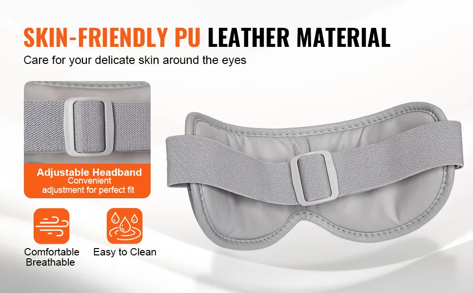 Beheiztes Augenmassagegerät von VEVOR mit verstellbarem Kopfbügel, hautfreundlichem PU-Leder, atmungsaktiv und leicht zu reinigen.