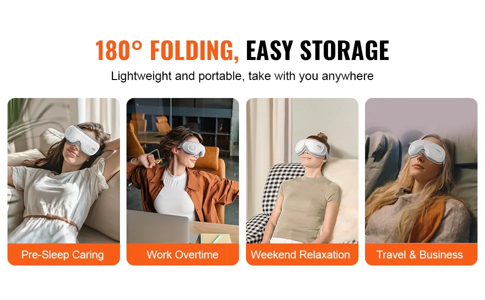 Um 180° klappbarer, beheizter VEVOR-Augenmassager zur Pflege vor dem Schlafengehen, für die Arbeit, Entspannung, Reisen und fürs Geschäft.