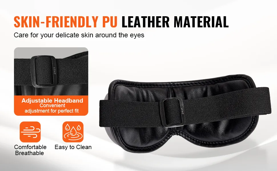 VEVOR Augenmassagegerät mit verstellbarem Kopfbügel, hautfreundlichem PU-Leder und leicht zu reinigendem Material.